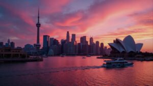 sunset-over-sydney-and-shanghai-skyline-4725957